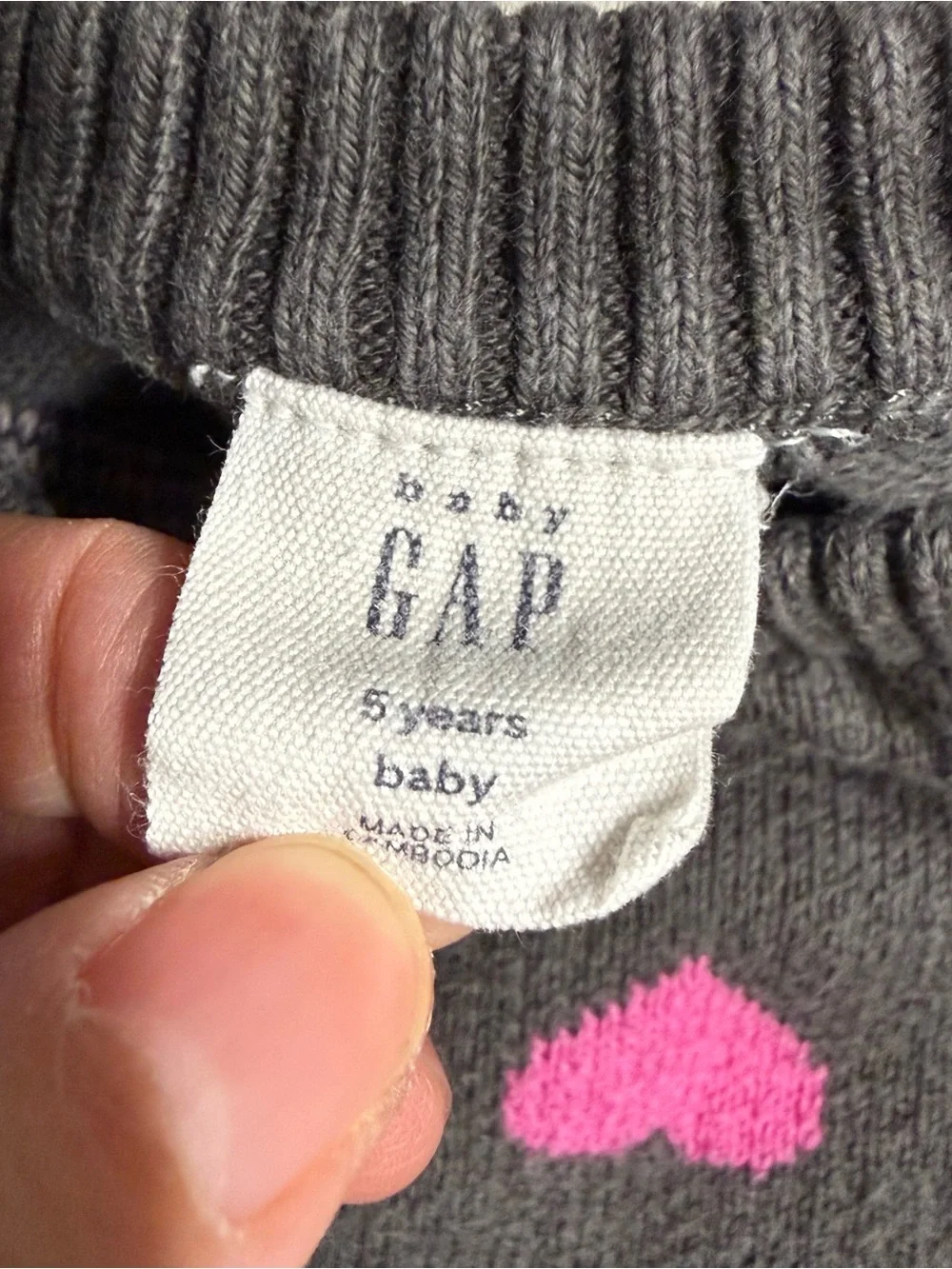 Baby Gap Charcoal Grey Girls Heart Novelty Crewneck Sweater Size 5 100% Cotton